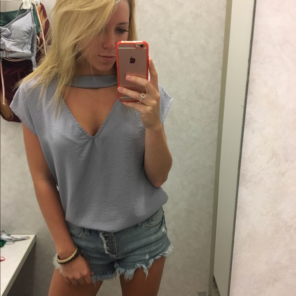 Silver/blue cut out tee